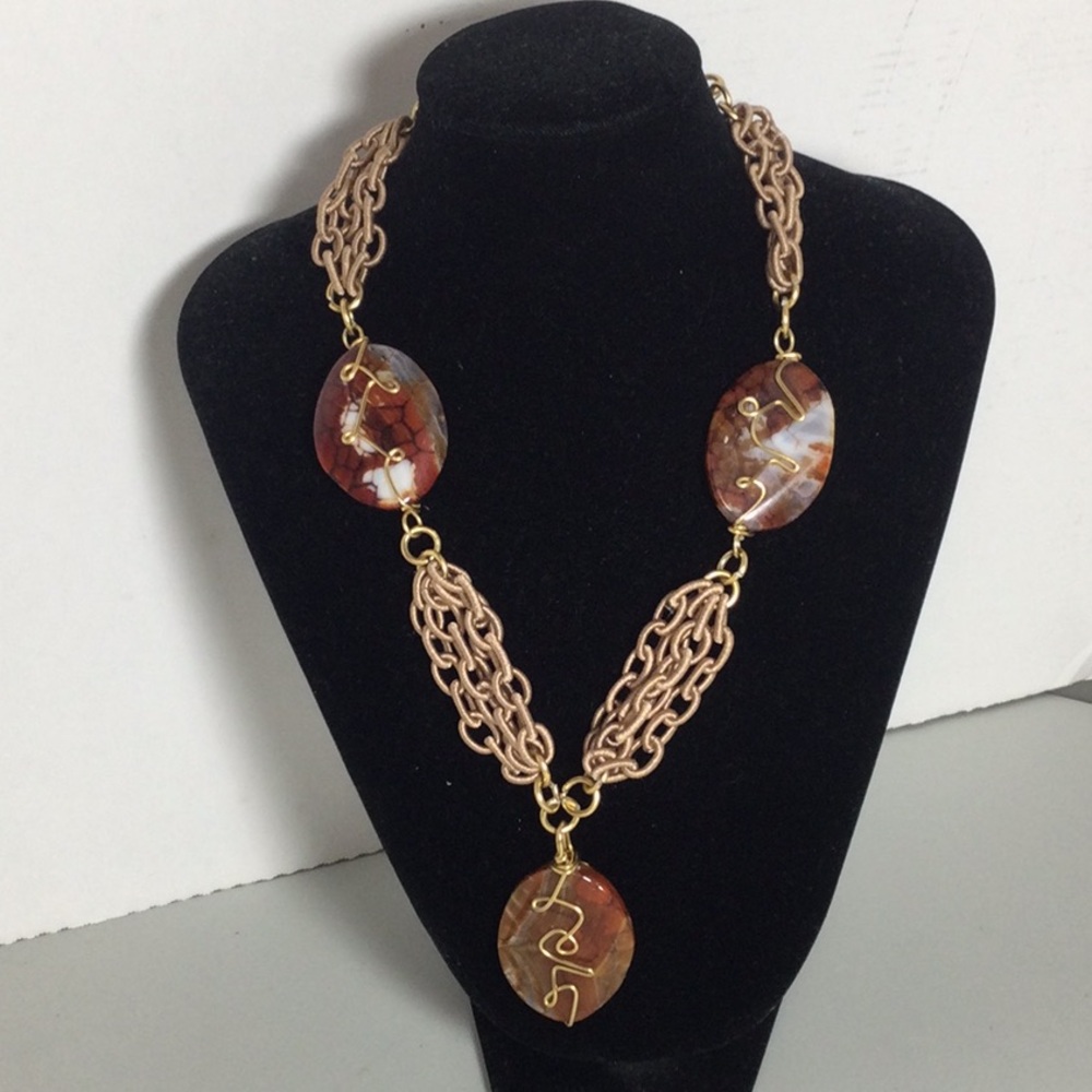 Necklace with Brown Agate Pendants